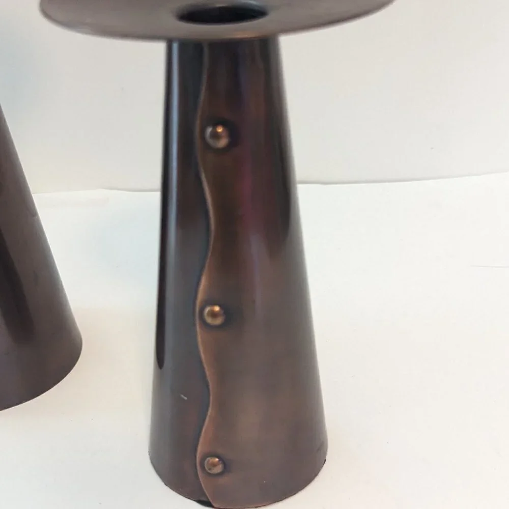 Vintage Wrapped Metal Industrial Candle Holders PartyLite Pillar Bronze Boho‎ - Picture 7 of 8